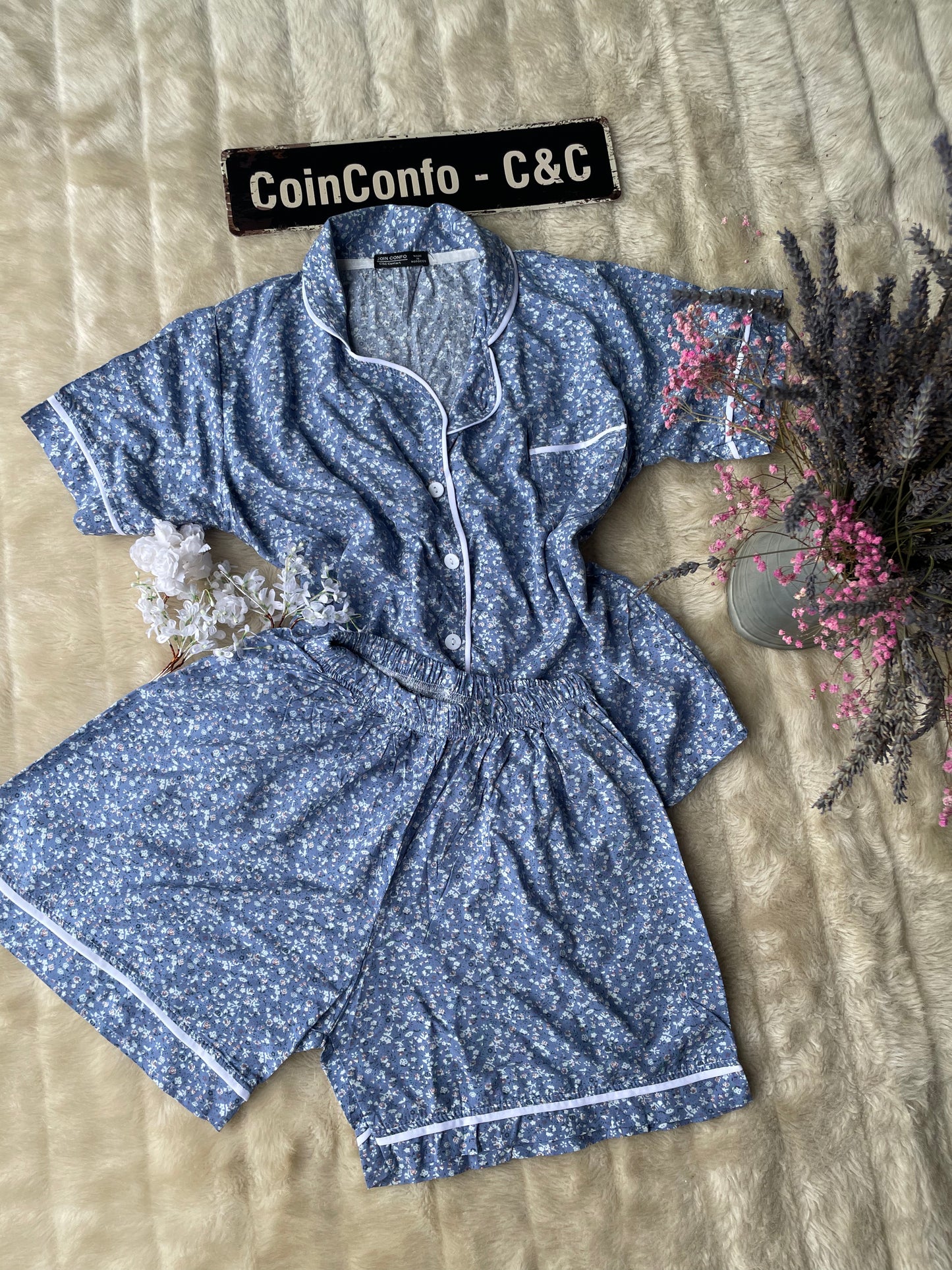 Pyjama chemise short en cotton خيط