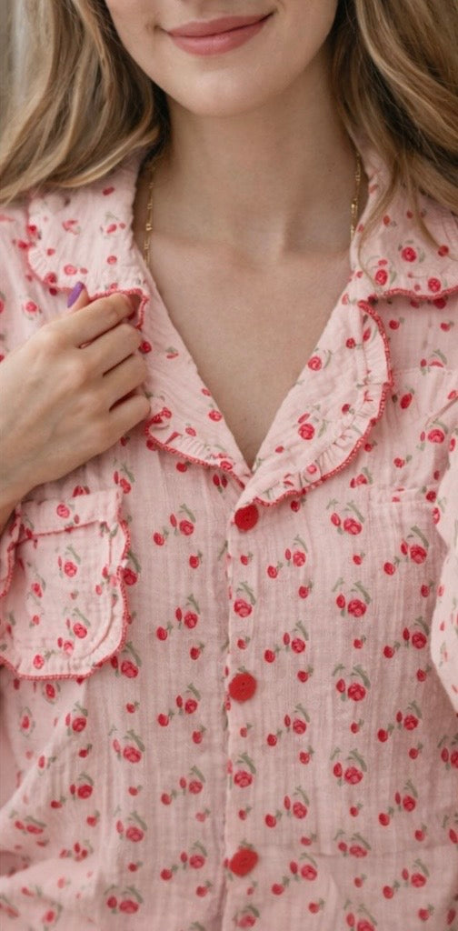 Pyjama tissu cotton cerise