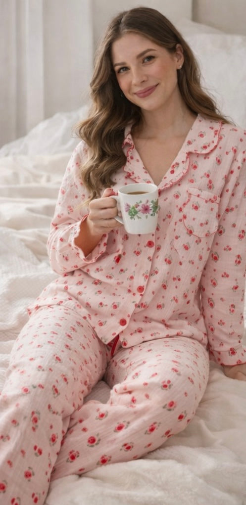 Pyjama tissu cotton cerise