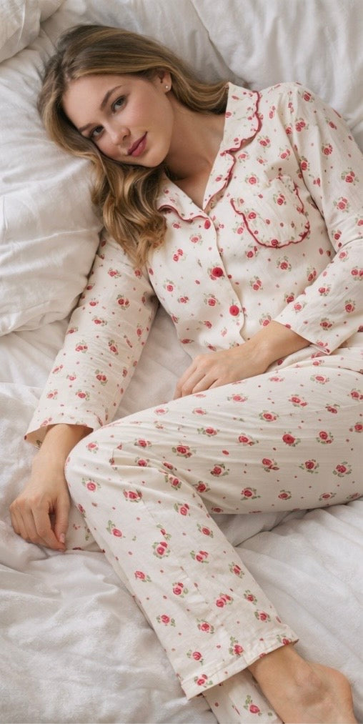 Pyjama tissu cotton cerise